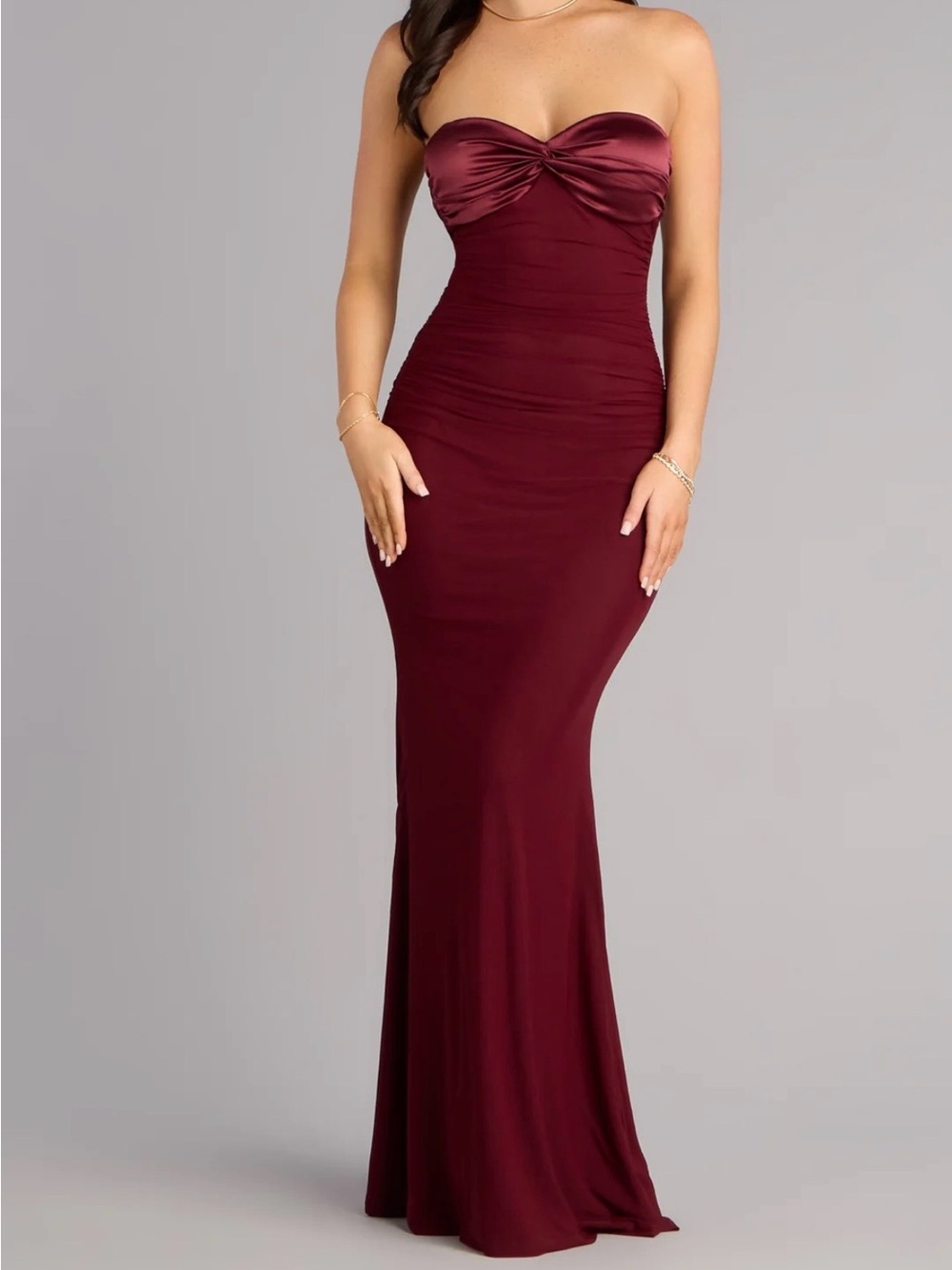 Windsor Strapless Ruched Wine Bodycon Gown NEVER WORN, BRAND NEW!